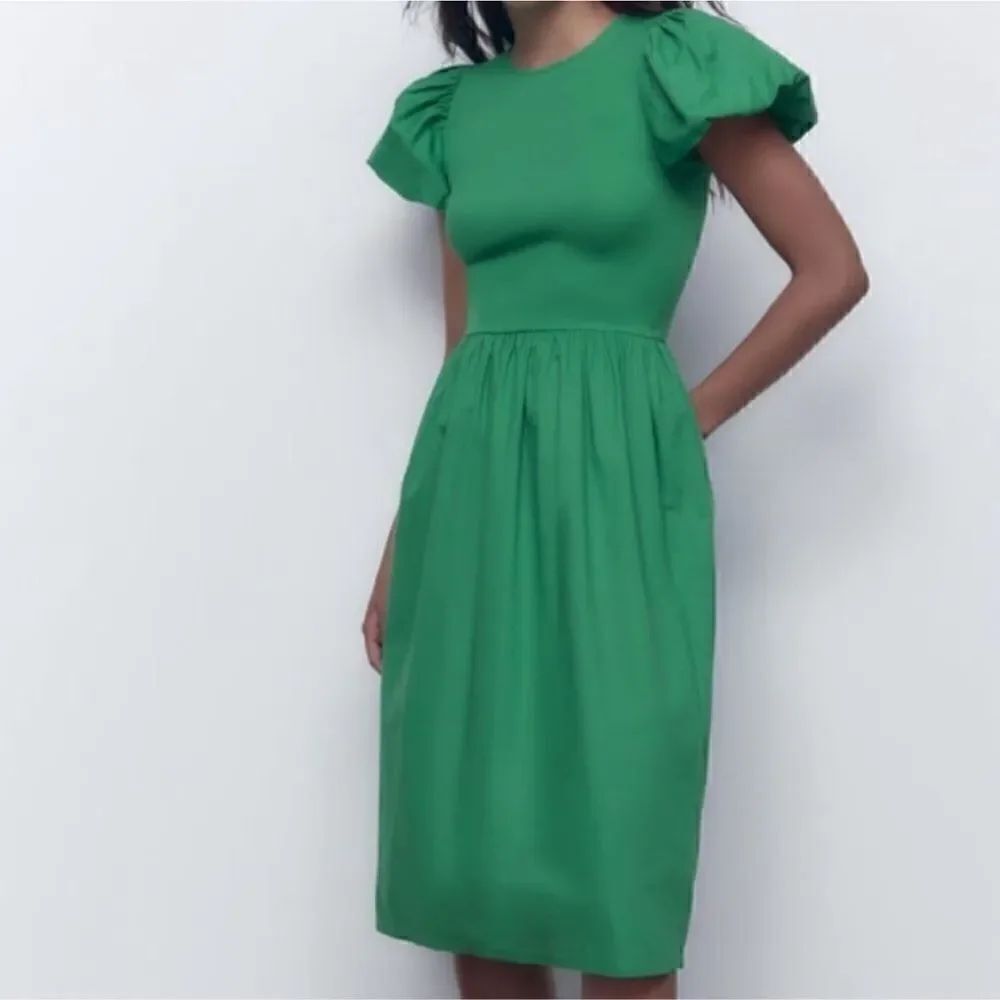 Zara Puff Sleeve Black Midi Dress(Size Medium)